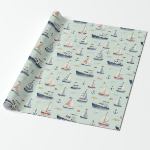 Blaues Segelboot-Anker-Aquarell-Maritimes Geschenk Geschenkpapier