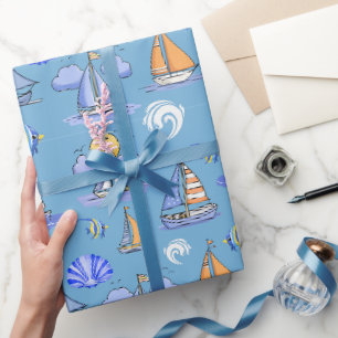 Blaues Segelboot-Geschenkpapier Geschenkpapier