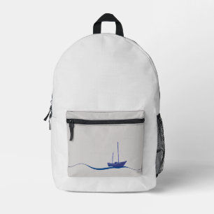 Blaues Segelboot mit Wellengang im Ozean Bedruckter Rucksack