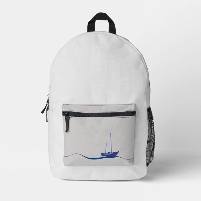 Blaues Segelboot mit Wellengang im Ozean Bedruckter Rucksack (Vorderseite)