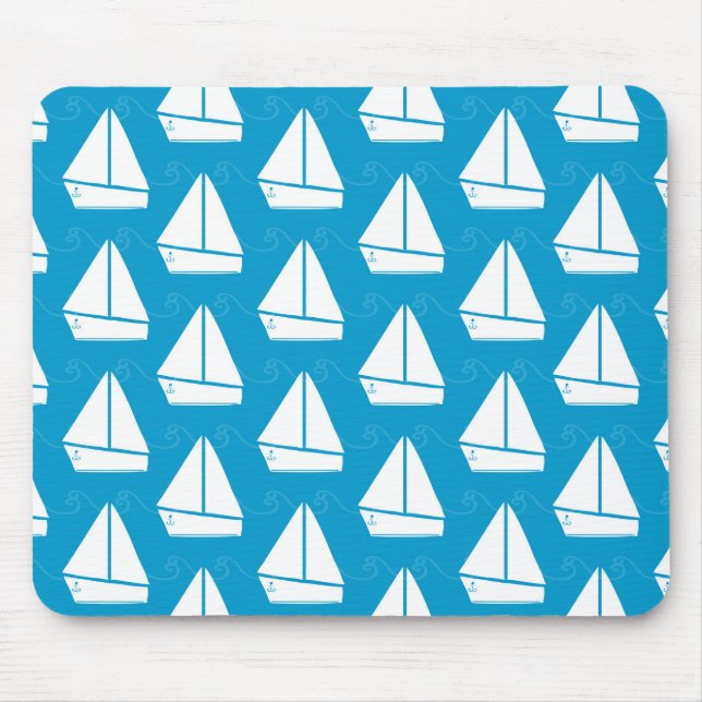 Blaues Segelboot-Muster Mousepad (Vorne)