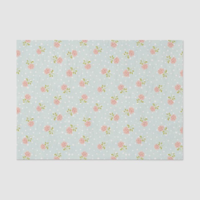 Blaues Shabby Chic Polka Punkt Weißrosa Seidenpapier (Vorderseite)