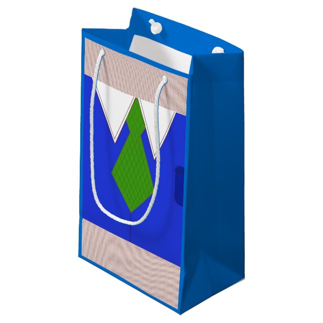 Blaues Shirt und Krawatte Kleine Geschenktüte (Vorderseite Schrägansicht)