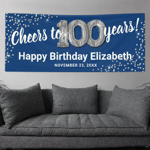 Blaues Silber Glitter 100. Geburtstagsbanner Banner