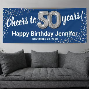 Blaues Silber-Glitter 50. Geburtstagsbanner Banner