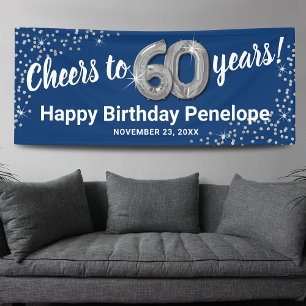 Blaues Silber Glitter 60. Geburtstagsbanner Banner