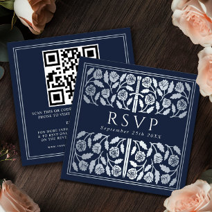 Blaues Silber-Schwert Königliche Hochzeit RSVP QR Begleitkarte