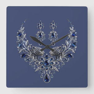 Blaues Silber-Tiger-Kristall-Schmuckset Quadratische Wanduhr