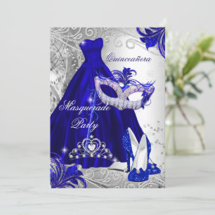 Blaues Silberkleid-Masquerade-Quinceanera-Tiara Einladung