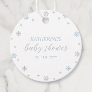 Blaues & Silbernes Winter Wonderland Baby Shower Geschenkanhänger