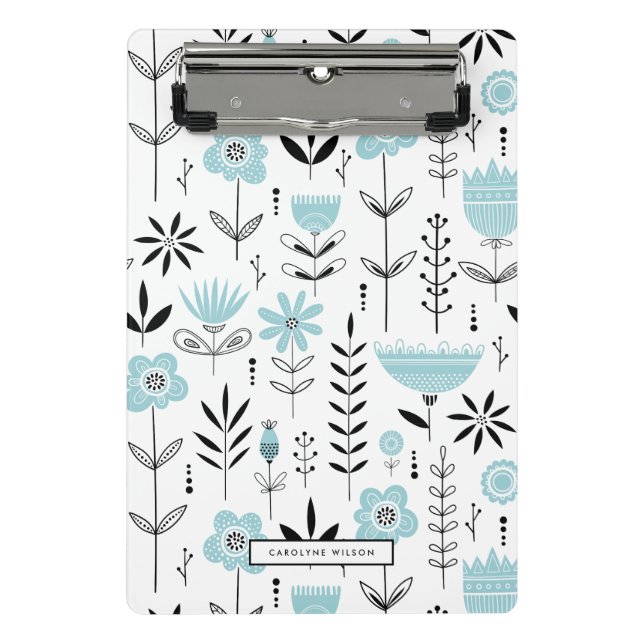 Blaues skandinavisches Blumenmuster Custom Mini Klemmbrett (Vorderseite)
