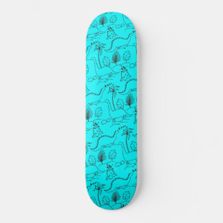 Blaues Skateboard mit Dinosauriern.