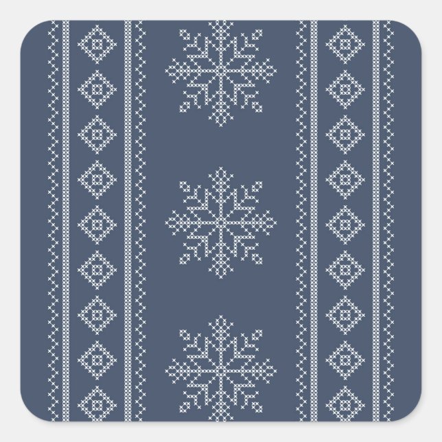 Blaues Snowflake Weihnachtsdesign Quadratischer Aufkleber (Vorderseite)