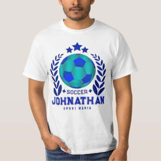 Blaues Soccer-Name-Design | Geburtstags-Sport-Gesc T-Shirt