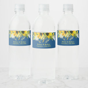 Blaues Sonnenblumen-Hochzeits-Wasserflaschenetiket Wasserflaschenetikett