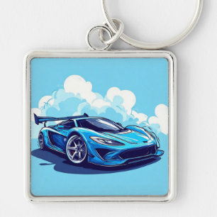 Blaues Sportauto unter klarem Himmel Schlüsselanhänger