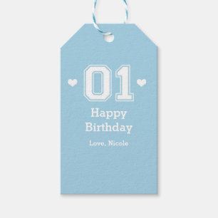 Blaues Sportliches 01 1. Geburtstag Baby Shower Ge Geschenkanhänger