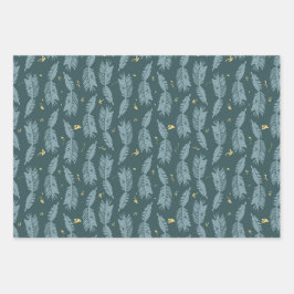 Blaues Spruce Wrapping Paper Flat Sheet Set 3 Geschenkpapier Set