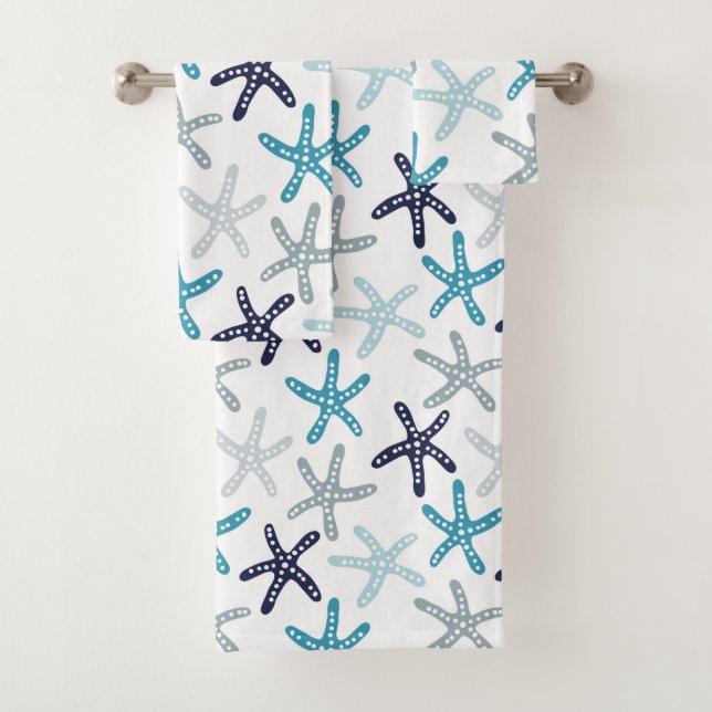 Blaues Starfish-Muster Badhandtuch Set (Insitu)