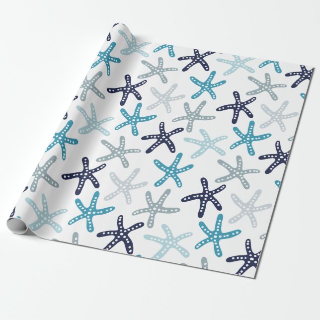 Blaues Starfish-Muster Geschenkpapier (Ungerollt)