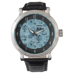 Blaues Steamponmuster Wrist Watch Armbanduhr