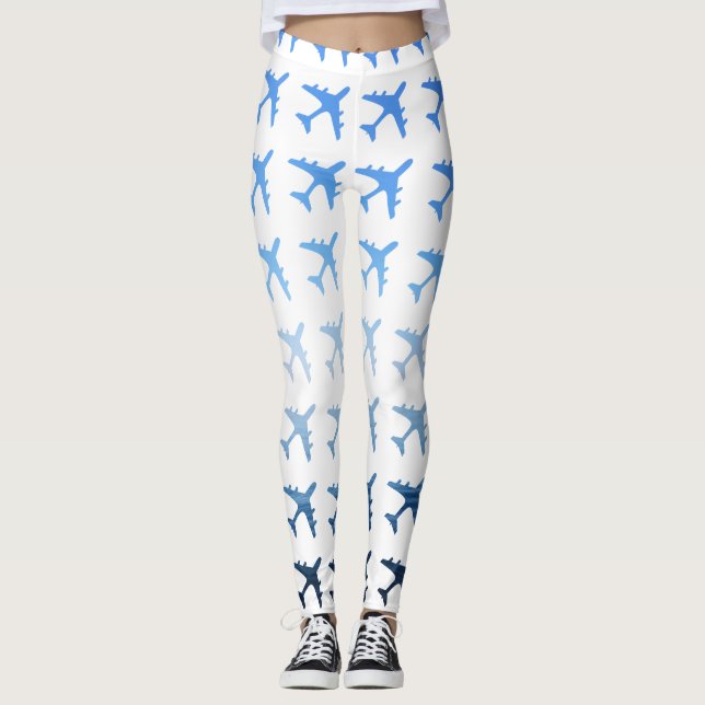 Blaues Steigungs-Flugzeug-Muster Leggings (Vorderseite)
