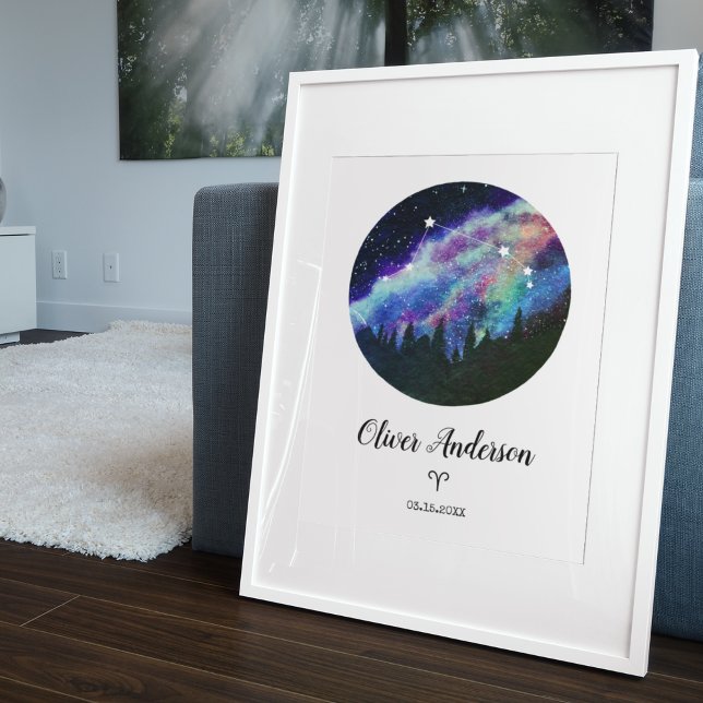 Blaues Sternbild Äries Horoskop-Zeichen Poster (Von Creator hochgeladen)