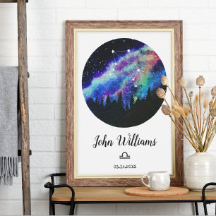 Blaues Sternbild Waage Horoskop-Sternzeichen-Gesch Poster