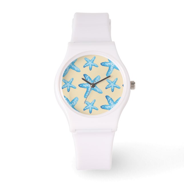 Blaues Sternenfisch-Muster Armbanduhr (Vorderseite)