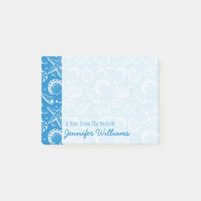 Blaues Strand-Muster | addieren Ihren Namen Post-it Klebezettel (Vorderseite)
