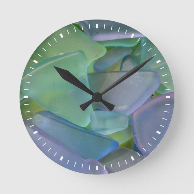Blaues Strandglas, Alaska Runde Wanduhr (Vorderseite)