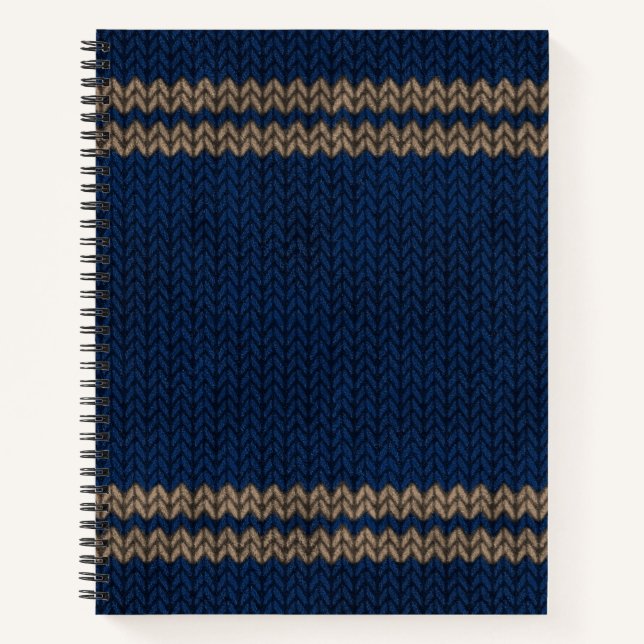 Blaues Strickmuster mit Streifenoptik Notizbuch (Vorderseite)