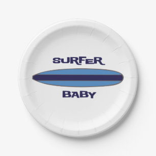 Blaues Surfer-Baby Pappteller
