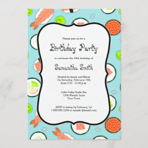 Blaues Sushi-Thema-Geburtstags-Party Einladung