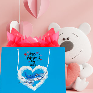 Blaues süßes Flugzeug und Wolken, Valentinstag für Große Geschenktüte