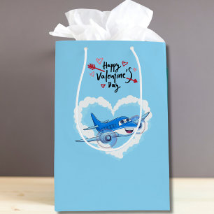 Blaues süßes Flugzeug und Wolken, Valentinstag für Mittlere Geschenktüte