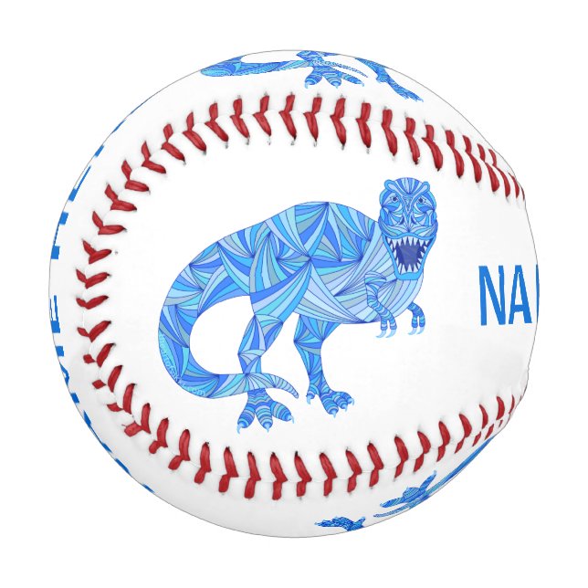 Blaues T-Rex farbiges Dinosaurier Prähistorisches  Baseball (Vorderseite Links)
