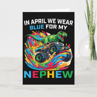 Blaues T-Rex-Monstertruck-Onkel-Autismus-Bewusstse Karte