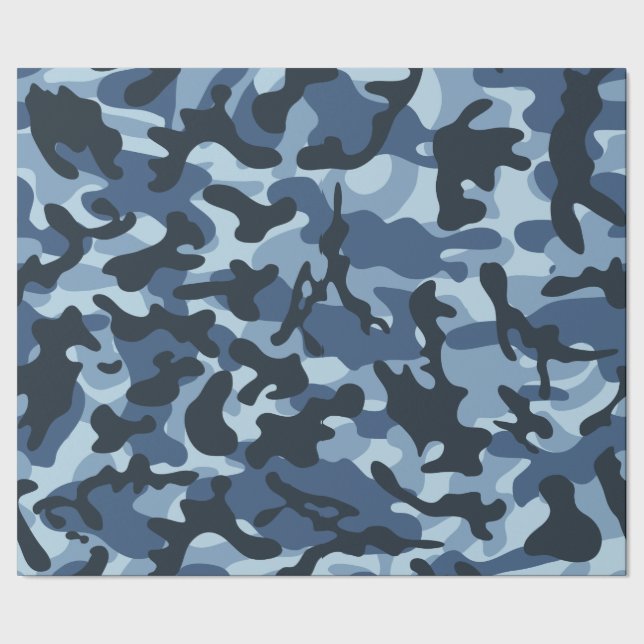 Blaues Tarnmuster Geschenkpapier (Saum)