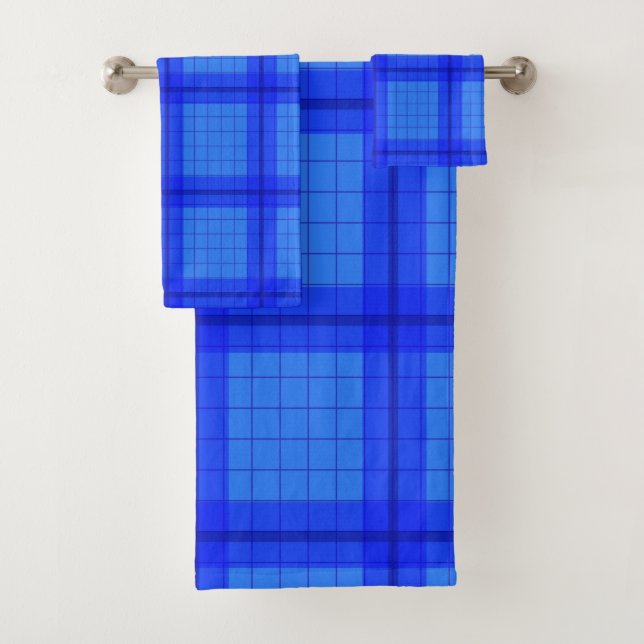 Blaues Tartan-Design Badhandtuch Set (Insitu)