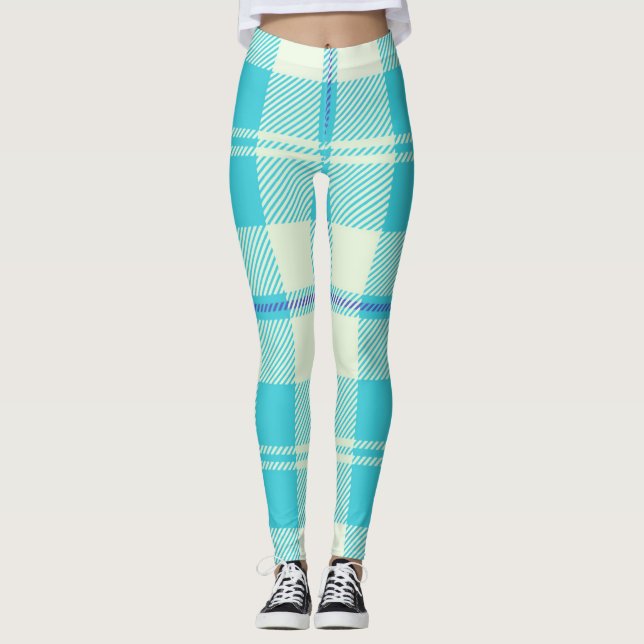 Blaues Tartan-Muster Leggings (Vorderseite)