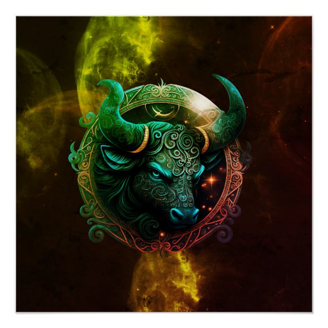 Blaues taurus zodiakisches Zeichen auf kosmischer  Poster (Vorderseite)