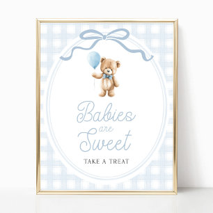 Blaues Teddybär-Baby-Shower-Süßigkeiten-Tisch-Schi Poster