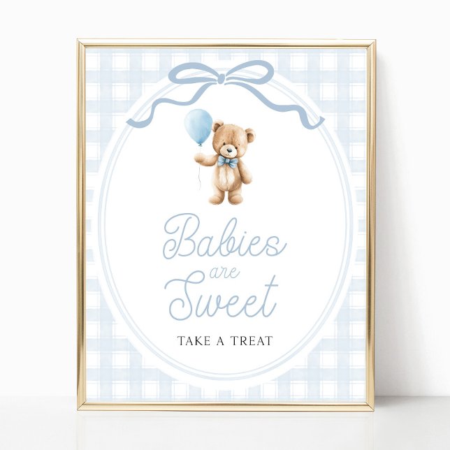 Blaues Teddybär-Baby-Shower-Süßigkeiten-Tisch-Schi Poster (Von Creator hochgeladen)