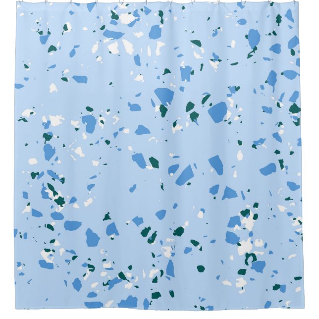 Blaues Terrazzo-Muster Duschvorhang (Vorderseite)