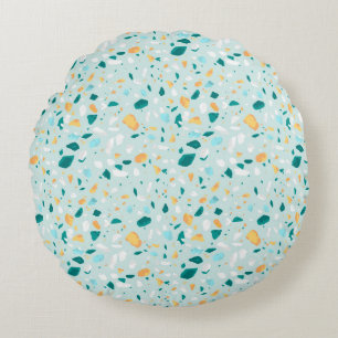 Blaues Terrazzo-Muster Rundes Kissen