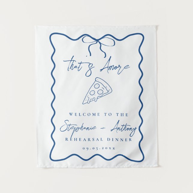 Blaues That's Amore Pizza Probedinner Wandteppich (Vorderseite)