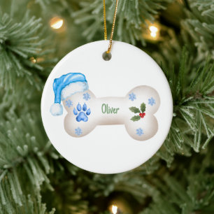 Blaues Thema Personalisierbarer Hundeknochen Weihn Keramik Ornament