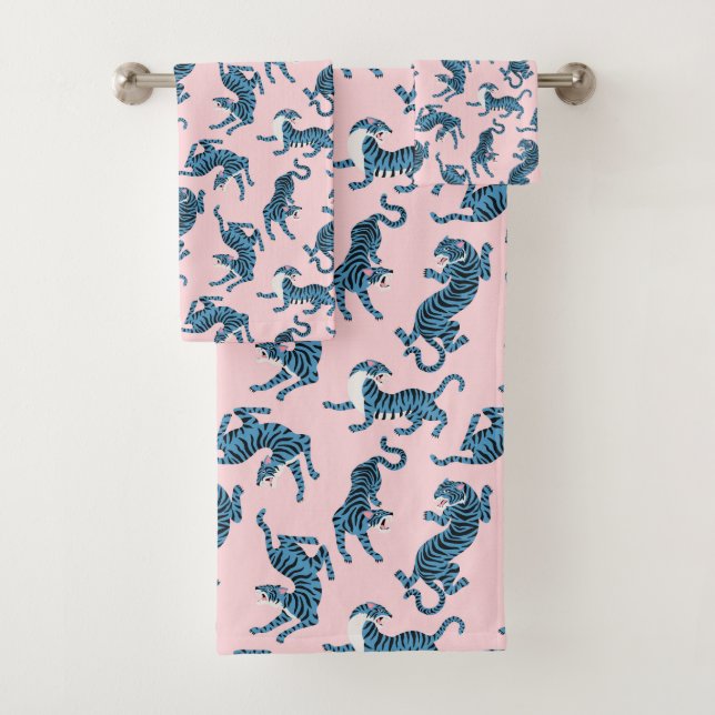 Blaues Tiger-asiatisches Muster Badhandtuch Set (Insitu)