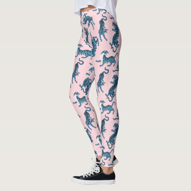 Blaues Tiger-asiatisches Muster Leggings (Links)
